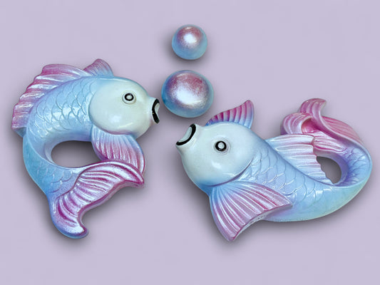 Pink & Purple Vintage Style Chalkware Goldfish/ Koi Wall Plaque set w/ Bubbles,  Kitschy Mid Century Look, Goldfish KOI (Copy)