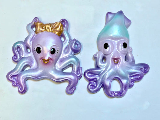 Retro Style Chalkware Octopus & Squid Wall Art Plaques,  Kitschy Retro style Anthropomorphic Fish Wall Art
