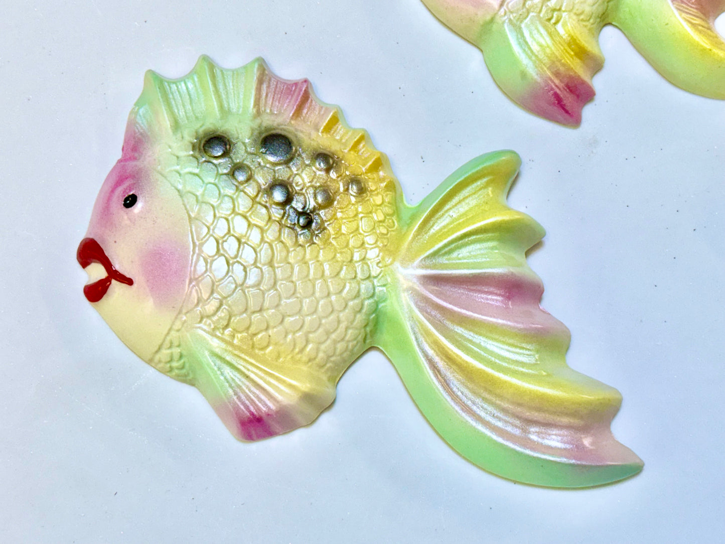 Mid Century Style Rainbow Chalkware Fish Set, Fun Retro Style Wall Art Decor