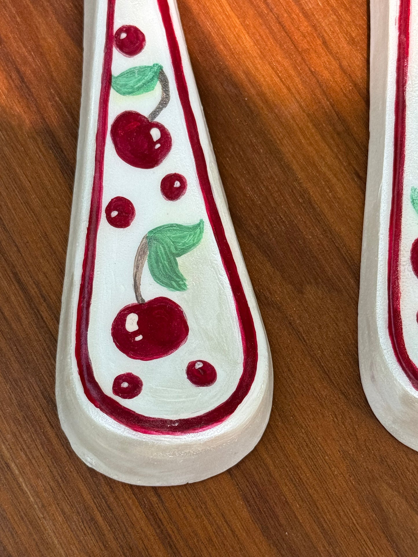Cute Vintage Style Anthropomorphic Fork & Spoon with Handpainted Cherry Design