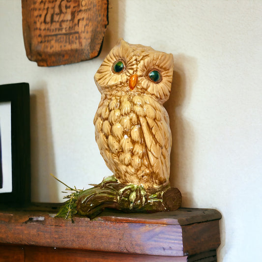 Vintage-Style Chalkware Owl Wall Plaque/ Shelf Sitter Large