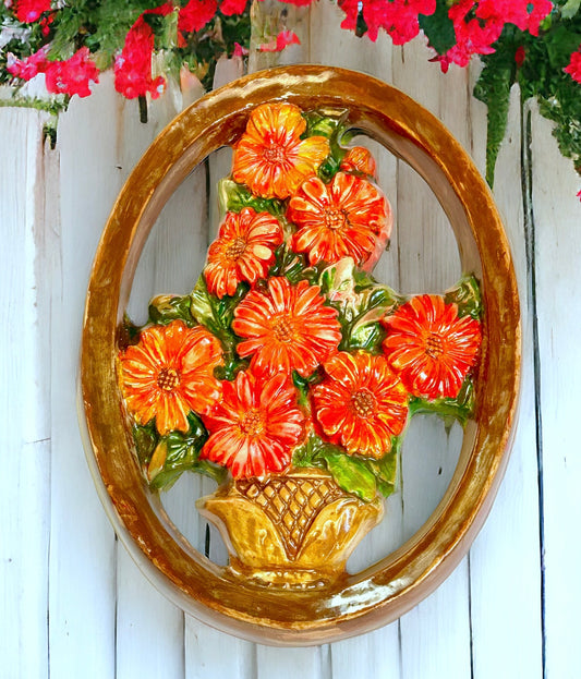 Vintage-Style Chalkware Flower Basket Wall Plaque – Shabby Chic Floral Decor (Copy)