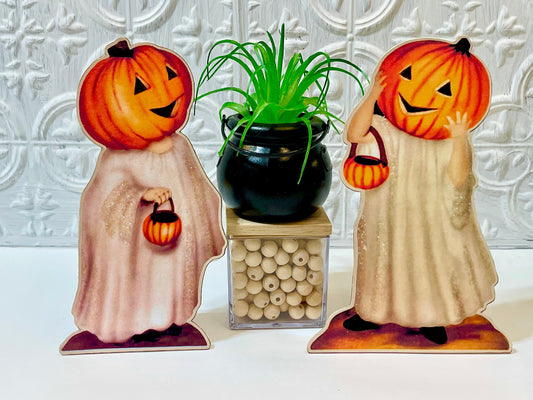 Antique Halloween Decor Pumpkin Head Dummy Board Standee