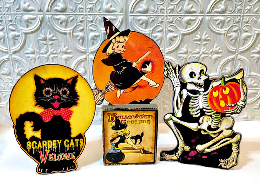 Retro Halloween Die Cut Dummy Board Standee, Halloween Table Top Decor or Fall Tiered Tray