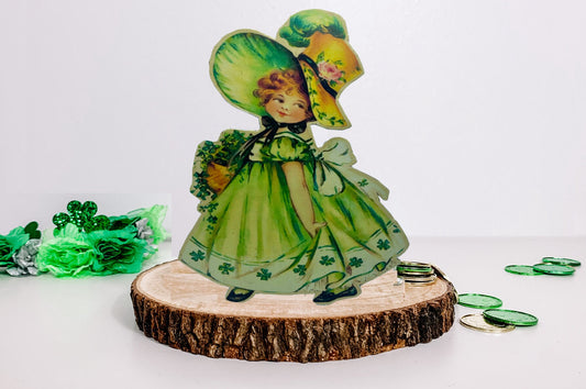 St. Patricks Day Standee Decoration, Vintage Inspired Irish Girl Dummy Board,  Shelf Decor