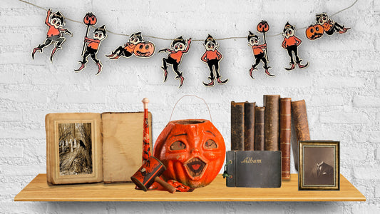 Antique Style Goblin Halloween Figural Garland, Vintage Style Halloween Decor, Retro Halloween Gnomes, Halloween Bunting, Hobgoblinville